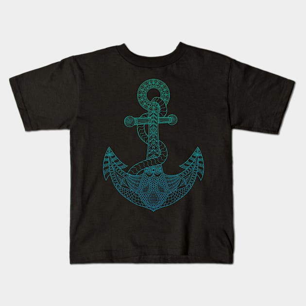 Anchor - Sea Blue Ombre Kids T-Shirt by theMeticulousWhim